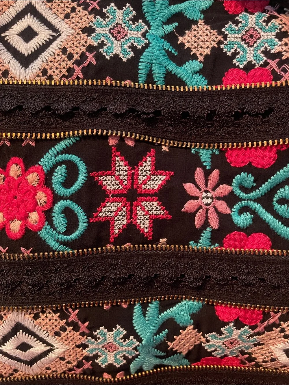 Costarellos Embroidered Black Mini Skirt with Multicolor Geometric Pattern